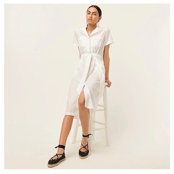 NWT J. Crew Patch-Pocket Cotton White Poplin Shirtdress Size 14 Lightweight - Picture 2 of 14